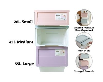 STACKABLE STORAGE BOX WITH PUSH IN LID