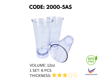 6PCS 12OZ TRANSPARENT PLASTIC CUP (2000-5AS)