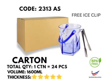 [ 1 CTN X 24 PCS ] 1600ML TRANSPARENT ICE BUCKET WITH HANDLE (2313AS)