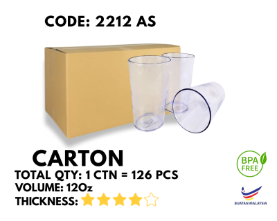 [ 1 CTN X 126 PCS ] 12OZ STACKABLE TRANSPARENT PLASTIC CUP (2212AS)